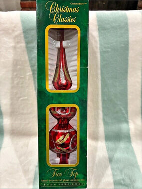 Commodore Christmas Classics Tree Top Hand Decorated Glass Tree Topper vintage